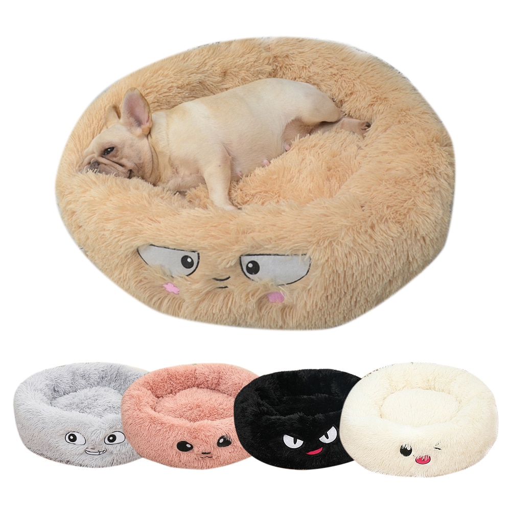 Hundeseng lang plysj fluffy kjæledyr kennel rund fleece solseng katt sovepose vinter varm sofa kurv til liten stor hund sovesofa