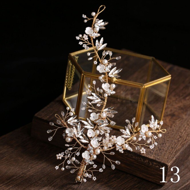 Lunghi delle donne del fiore del rhinestone del foglio di nuovo di lusso barrette nuziale clip di cartella lato piatto hairgrips commercio all'ingrosso dei monili dei capelli della sposa: 13