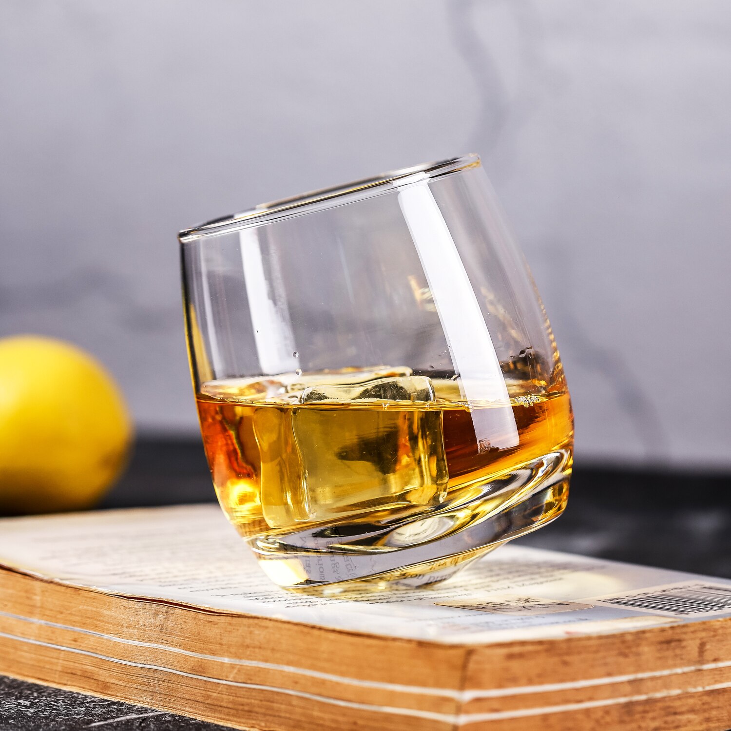 Slanted Wine Glasses Hand Blown Stemless Wine Glasses, Rock and Roll Rocking Whiskey Glasses Tumbler Gyrate Wine Glasse