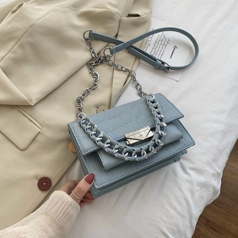 Pierre modèle sacs à bandoulière pour femmes nouvelle couverture solide couleur PU cuir sac à main dame quotidien épaule sac de messager: Blue