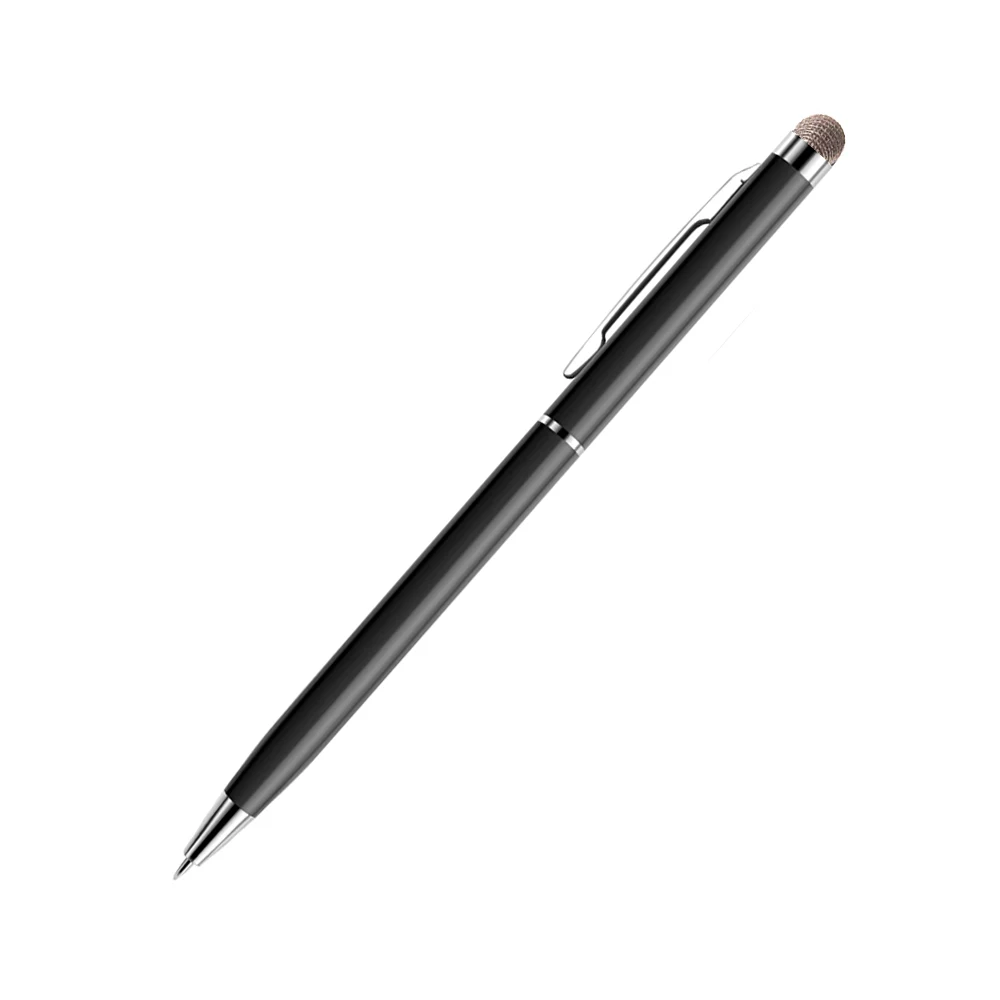 2 In 1 Mini Metal Capacitive Touch Screen Microfiber Stylus With Roller Ballpoint Pen For Apple iPad iPhone: black / Blue