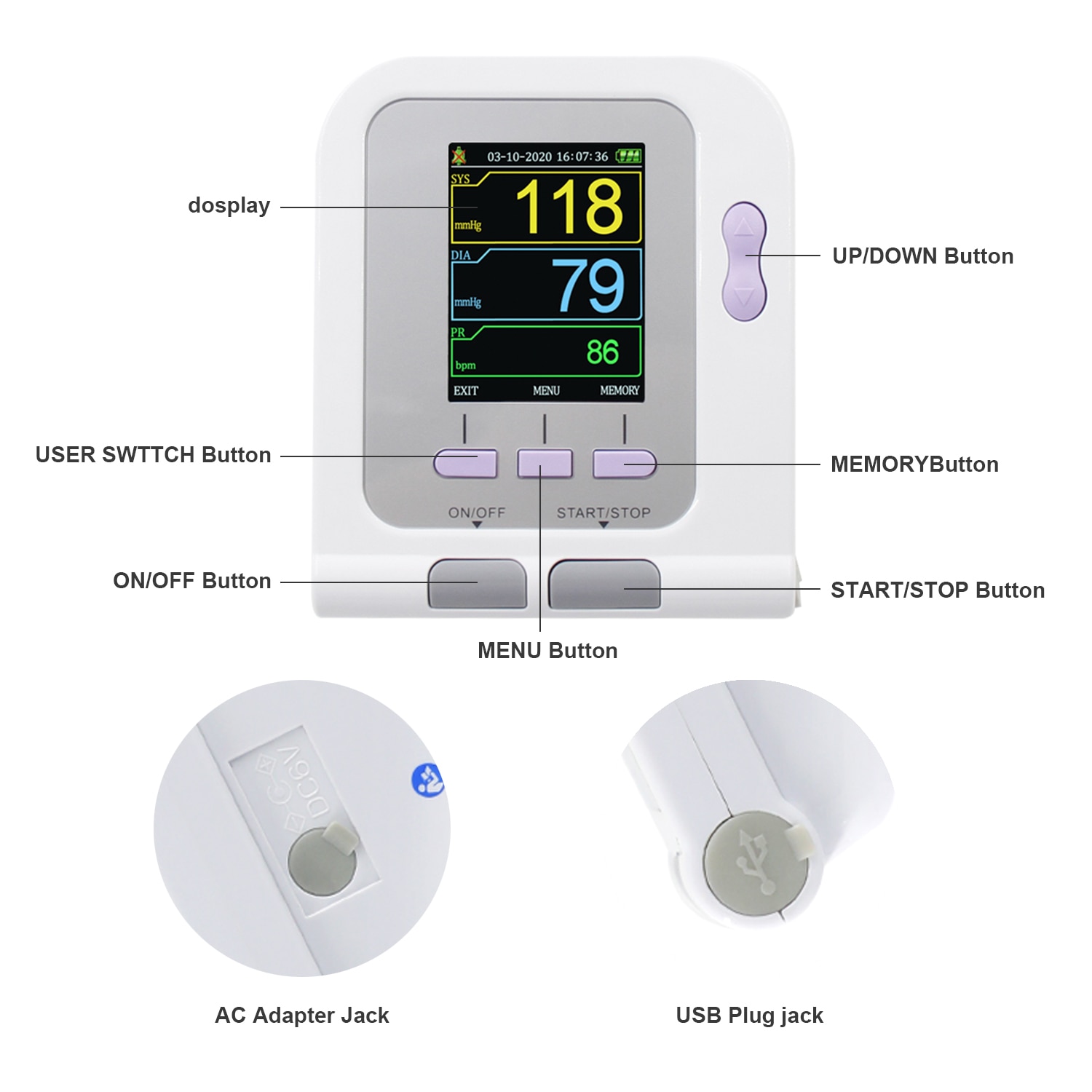 Digitale Blutdruckmessgerät CONTEC08A mit erwachsene manschette elektronische Blutdruck Monitor CE Farbe LCD Anzeige Erwachsene