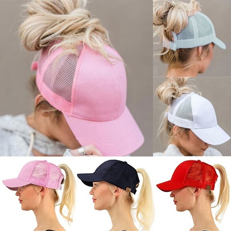 Ponytail Baseball Cap Summer women's Adjustable Black Hat Messy Cap Casual Cotton Girl Snapback Mesh Cap