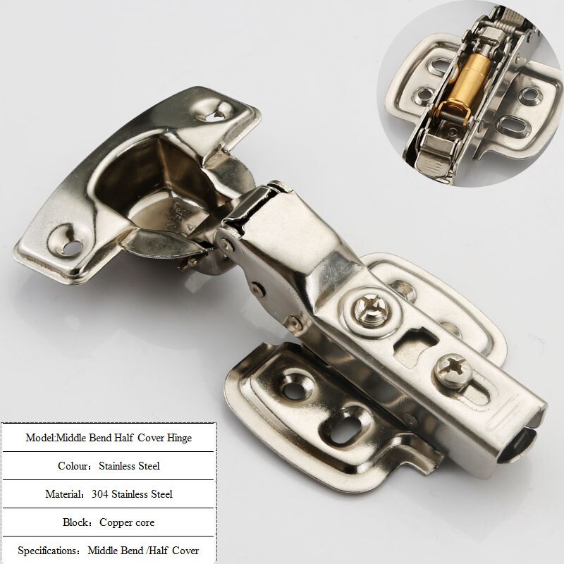 304 Stainless Steel Cabinet Hinges Hydraulic Spring Hinge Closet Drawer Cupboard Door Furniture Hardware: Middle Bend hinge