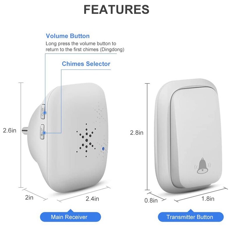Wireless Doorbell Waterproof Self-Powered Button Smart Door Bell Sets Home Welcome Outdoor Chimes Receiver EU Plug