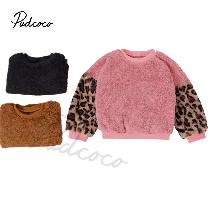 Sudaderas peludas de leopardo para niños de 2 a 7 años, suéter cálido de otoño e invierno con parches cálido