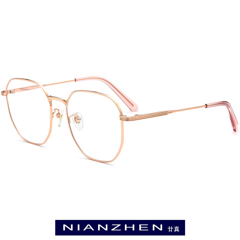 NIANZHEN Pure Titanium Eyeglasses Frame Women Vintage Square Myopia Optical Eye Glasses Men Spectacles Eyewear 1210: Rose Gold