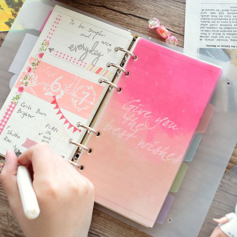 1 sæt frisk klar stil dagbog papir planner bindemidler  a5 a6 løs blade notesbog skillevæg indeks separator skoleelever leverer