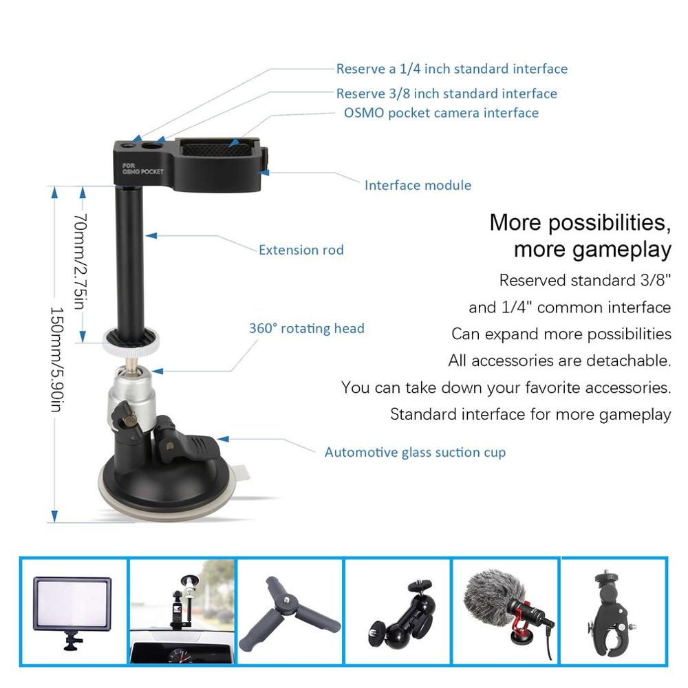 Car Mount for DJI Osmo Pocket Camera Stabilizer Handheld Gimbal Bracket Vehicle Window Suction Cup Mounting Adapter