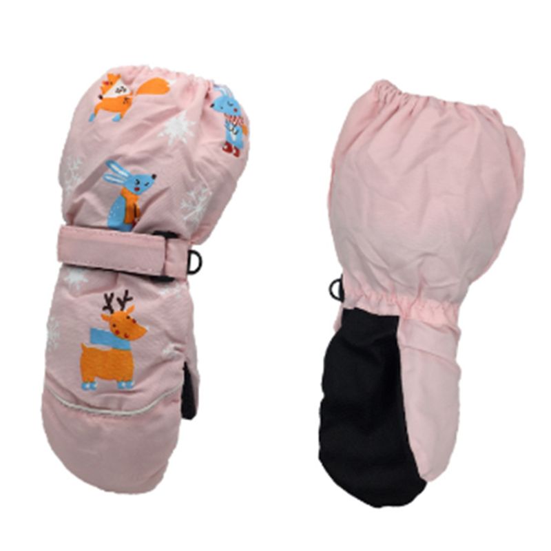 Winter Children Print Cartoon Deer Rabbit Thickening Ski Gloves Kids Windproof Waterproof Non-slip Long-sleeved Mittens