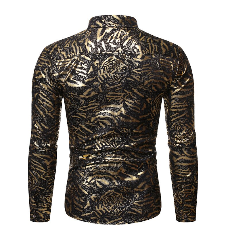 Luxe or tigre bronzant robe Chemise hommes à manches longues boîte de nuit parti brillant Chemise décontracté Chemise boutonnée