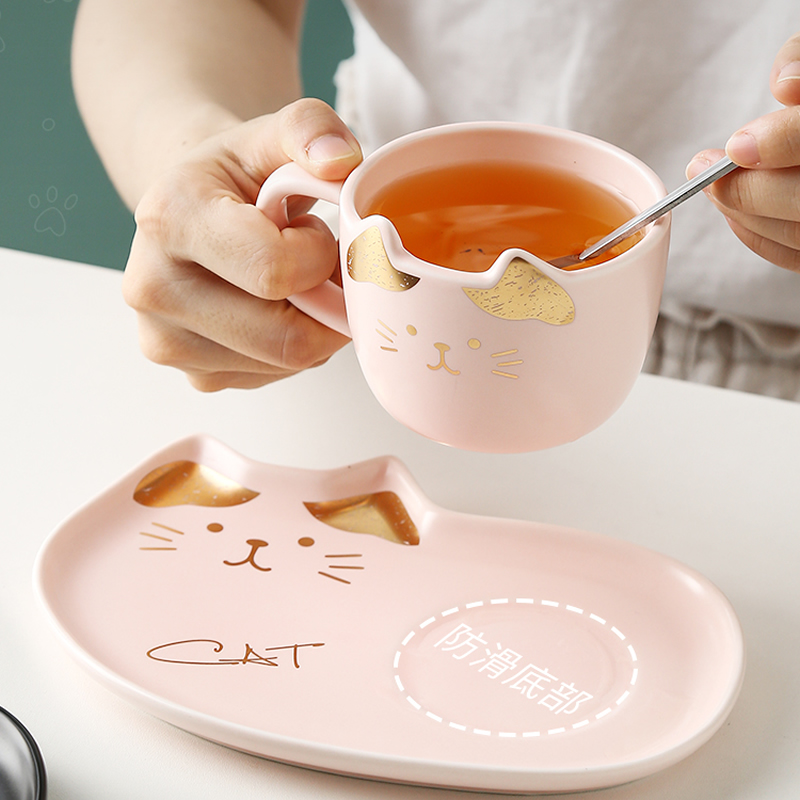 Bonito dos desenhos animados gato cerâmica xícara de café simples diversão tarde xícara de chá placa