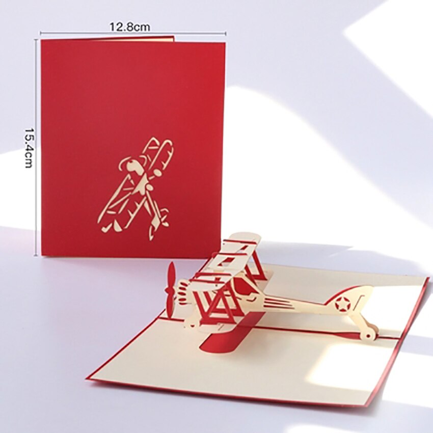 Spiritz 3D Pop Up cartes de voeux carte postale modèle d'avion à la main Origami papier artisanat d'anniversaire Festival carte de visite: Rouge