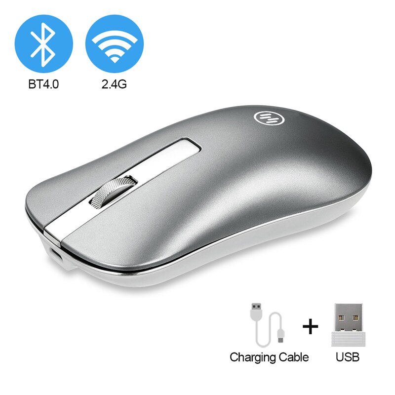 Bluetooth Draadloze Muis Stille Gaming Muis Oplaadbare Computer Muis Draadloze 2.4Ghz Ergonomische PC Muizen USB Mause voor Laptop: Bluetooth silver
