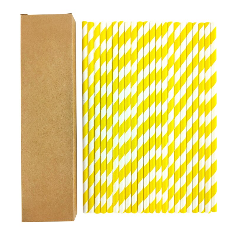 24pcs in pack Paper Straws Disposable Foil Striped Drinking Straws Biodegradable Cocktail Paper Straws Drink Tool EOC Single Use: 24pcs in Yellow