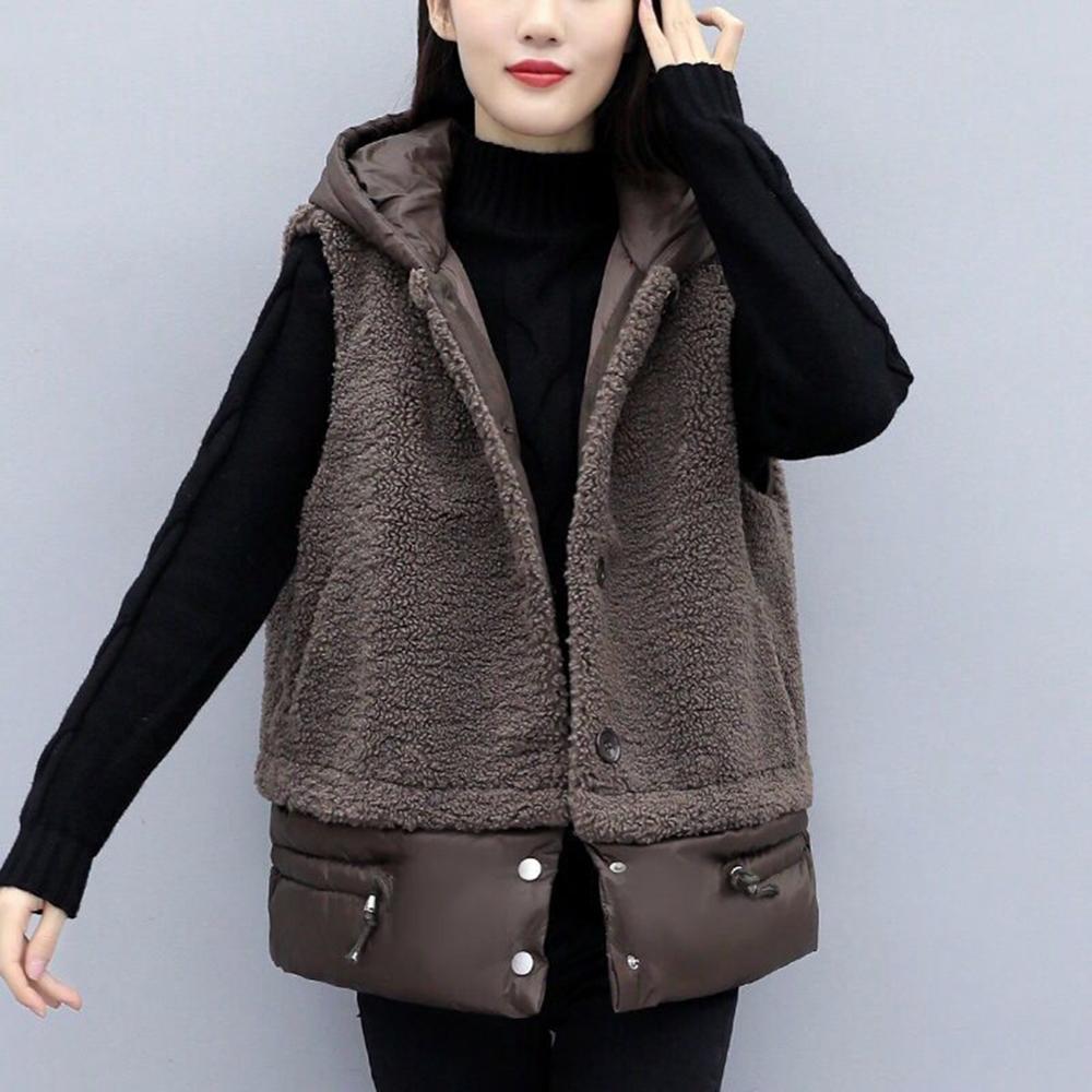 Dames lmitation lamswollen vest winter warm plus size 3xl mouwloos jasje dikke capuchon rits vest gilet dames