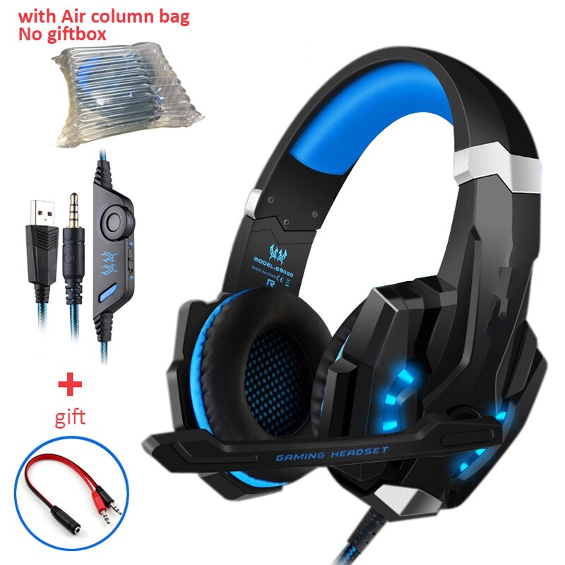 G2000 Oranje Gaming Headset Diepe Bas Stereo Casque Bedrade Hoofdtelefoon Gloeiende Oortelefoon Met Microfoon Voor PS4 Xbox Pc Laptop: G9000 Blue no box