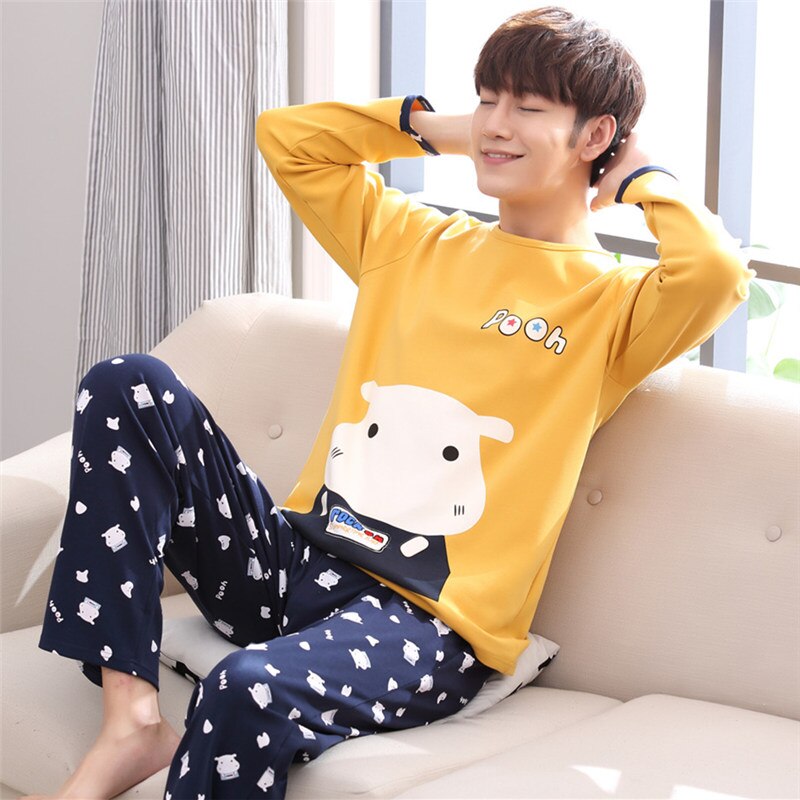 pajamas for men sleepwear men's pure cotton cartoon panda sleep suit pajama set male mens pyjamas overal for sleeping nightwear: kay139 / L