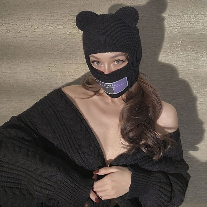 Gorro de punto cálido con orejas para mujer, Otoño Invierno