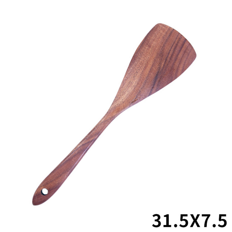 Chinese Style Unpainted Solid Wood Teak Spatula Rice Spoon Kitchen Wooden Spoon For Kitchen Cooking Tools: F