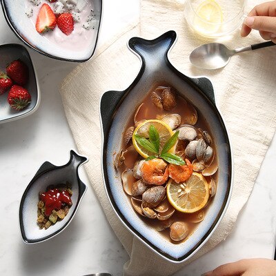 Creatieve Vis-Vormige Soepkom Hotel Westerse Restaurant Fruit Salade Platen Keramische Steak Noodle Kruiden Platen Servies