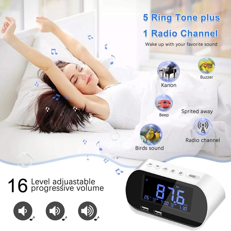 Ledalarm ur radio ur bord digital elektronisk desktop usb powered ure bord indretning boligindretning digital display ur