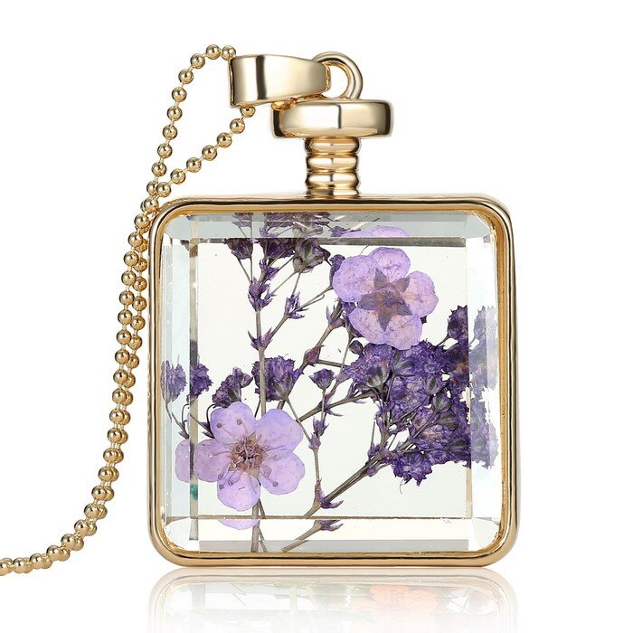 Verklaring Collier Voor Vrouwen Originele Glas Diy Natuurlijke Gedroogde Bloemen Kettingen Vierkante Hanger Ketting Mode: 150N50