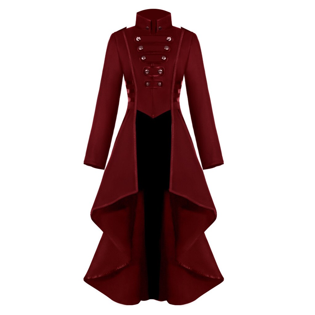 Vrouwen Gothic Steampunk Knop Kant Corset Halloween Kostuum Jas Tailcoat Jas herfst winter jassen en jassen vrouwen jas: Red  / XL