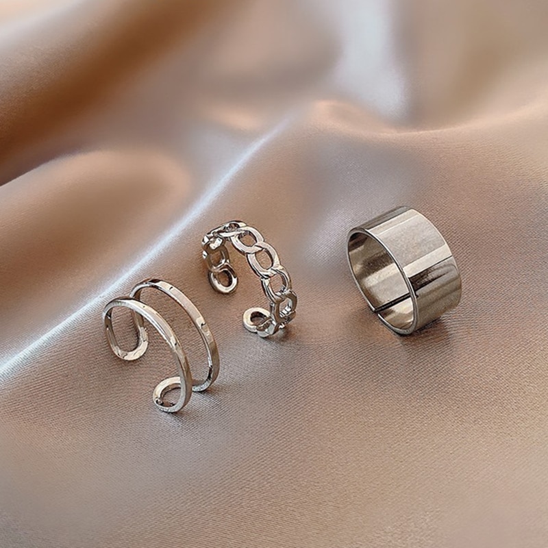 14-Delige Set Rvs Ringen Voor Vrouwen Ring Creatieve Mode Tri-Kleur Dikte Ring Joint Ring