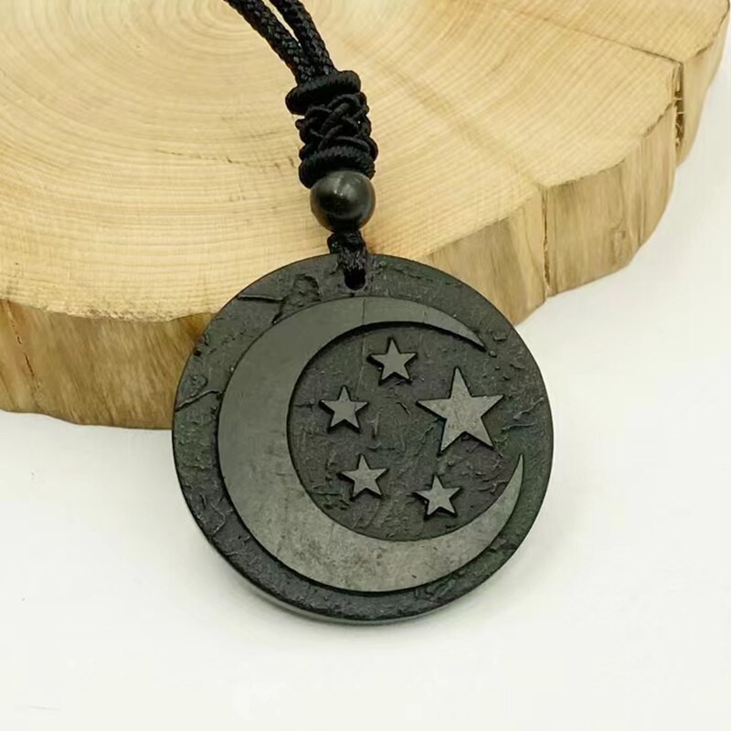 Russische Natuurlijke Authentieke Shungite Hanger Steen Emf Neutraliserend Shungite Ketting Sieraden Anti Stralingsbescherming 5G Blocker: Moon Star