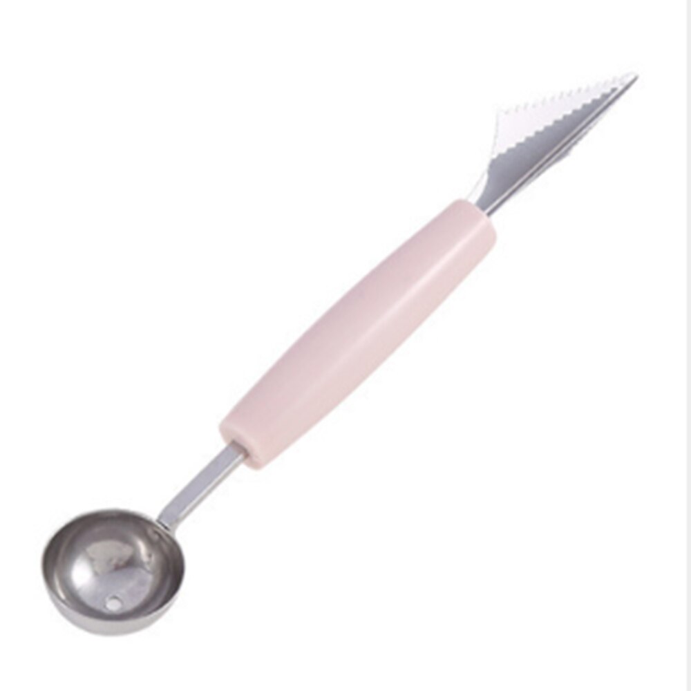 2 In 1 Ice Cream Ball Spoon DIY Assortment Fruit Digging Spoon Tool Watermelon Fruit Carving Gouge Knife: Pink