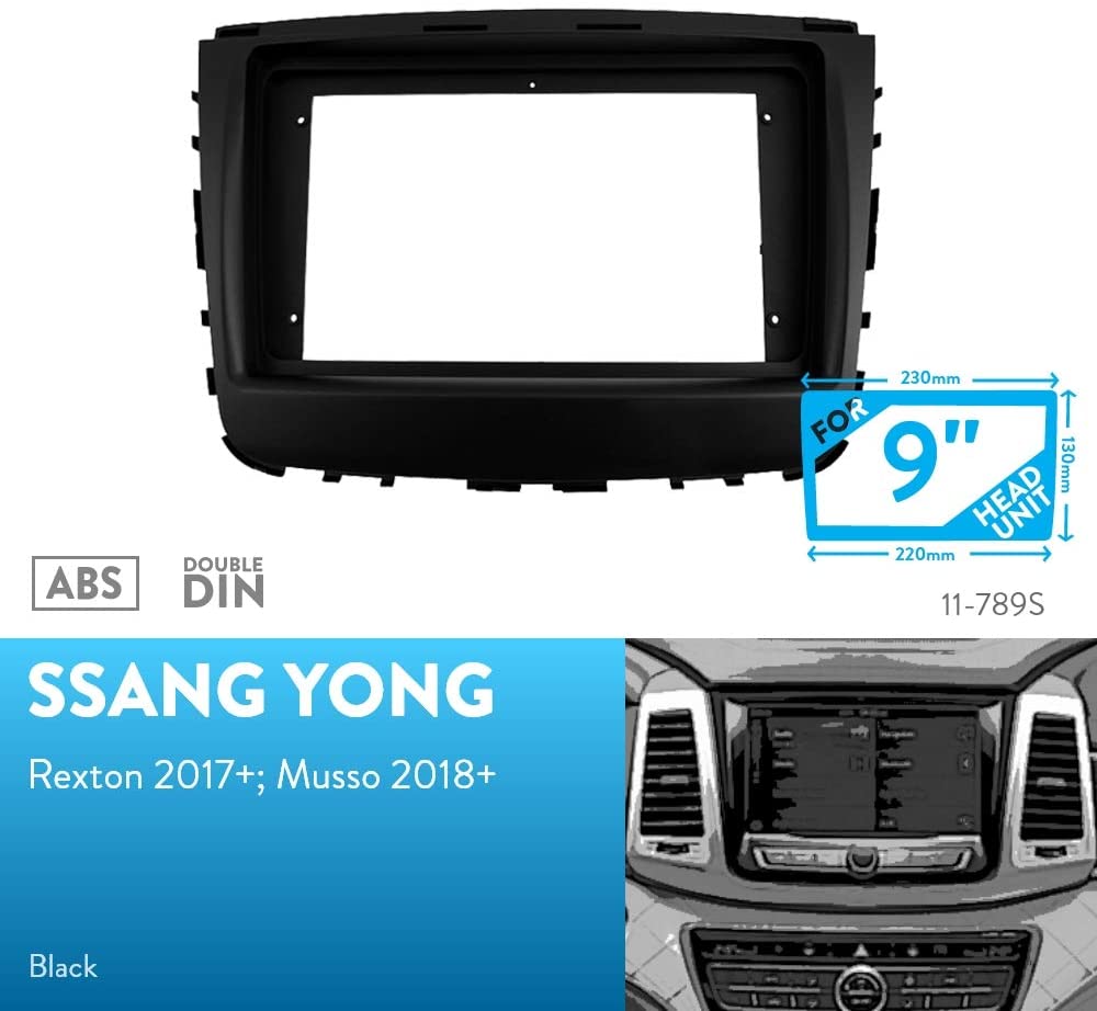 9 inch Car Fascia Radio Panel for SSANGYONG Rexton +; Musso + Dash Kit Install Facia Bezel Adapter Trim Plate Console