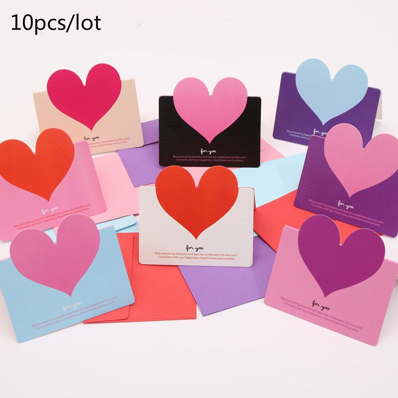 10 stk/pose blandet farve kærlighed hjerte form lykønskningskort valentinsdag kort bryllup invitationer kort romantiske takkekort: Default Title