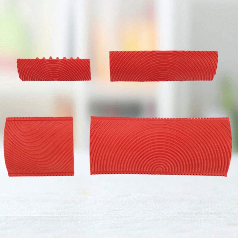 4 stuks houten patroon-schildergereedschap imitatie houtnerf schildergereedschap set rubber houtnerf schilderrol voor de muur van huis ( rood