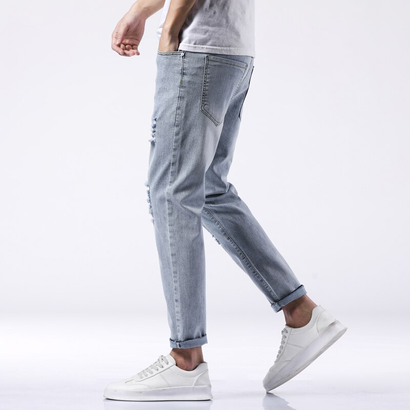 Spring and Summer Men's Ripped Jeans Ankle-length Pencil Pants Men Jeans Male Hip-Hop Trousers Clothes Clothing 3016