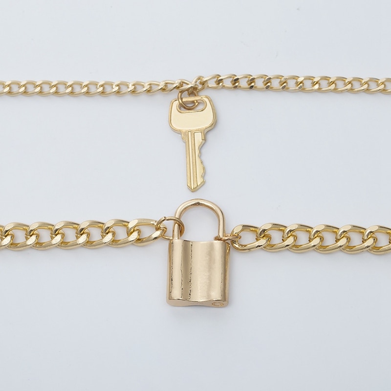 Key Padlock Pendant Necklace for Women Gold/Silver Lock Necklace Layered Chain on the Neck With Lock Punk Jewelry