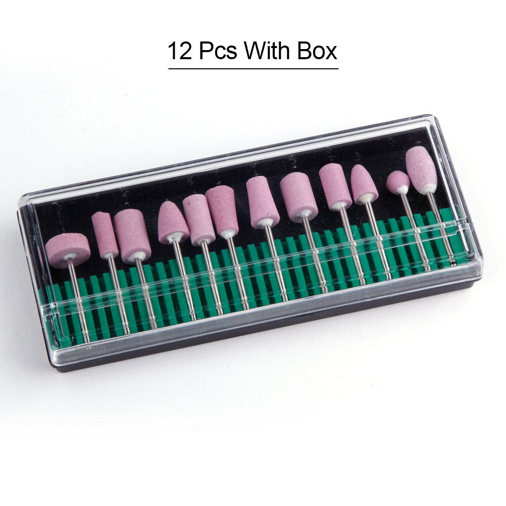 12PCS/Set Electric Manicure Quartz Nail Drill Bits Nail Polishing Head Cutters Set Pink Pedicure Nail Art Milling Cutter Files: With Box
