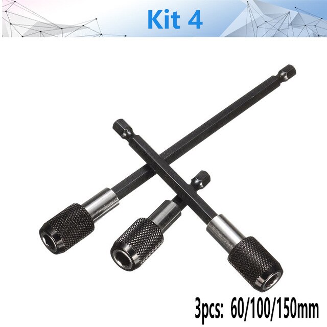 Tournevis à tige hexagonale de 1/4 pouces à dégagement rapide, porte-embout magnétique avec barre d'extension de collier réglable connecteur de 60mm 100mm 150mm: Gris foncé