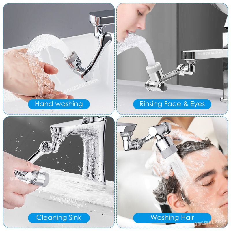 Universal- 1080 Grad drehbarer Wasserhahn Belüfter Verlängerung Kunststoff Spritzfilter Wasserhähne Bubbler Düse Roboterarm 2 Modi Wasserhahn