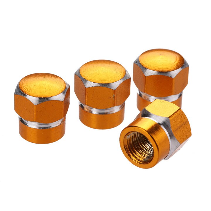 4 stuks aluminium auto wiel band ventieldopjes stofhoezen auto motorfiets luchtdichte ventieldopjes fiets styling zeshoek: Geel