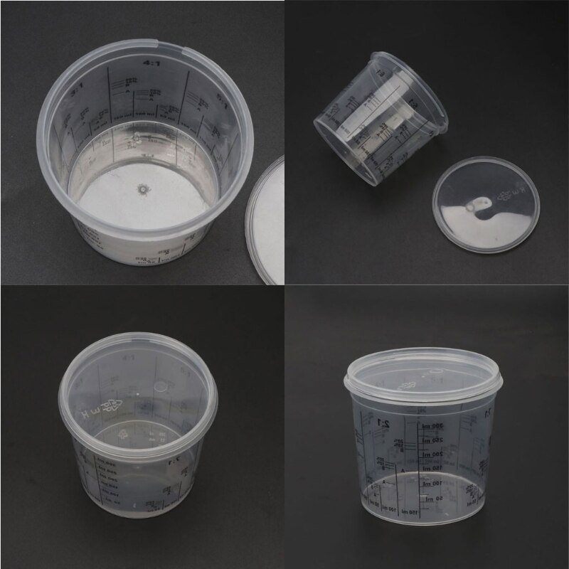 Tasses de mélange de peinture en plastique transparentes graduées jetables de 5 pièces