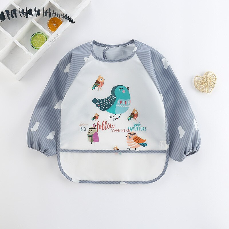Wasserdicht Lange Ärmeln Baby Lätzchen Kinder Schürzen Kinder Feed Ziehen Spucktücher mit Tasche Cartoon Dinosaurier Flamingo Paste-Neck