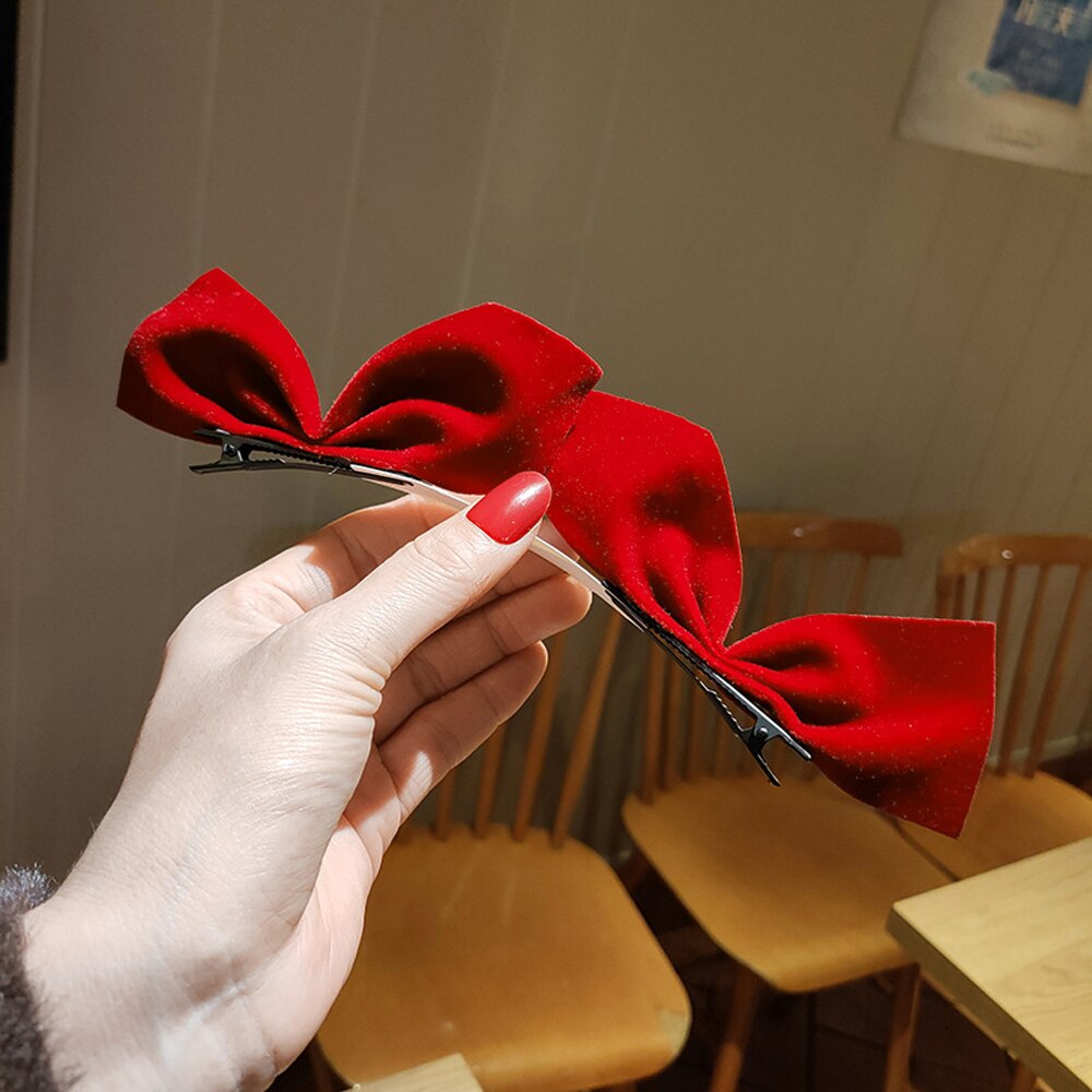 Neue Süße Schwarz verrotten Samt Bogen Haar Clips Haarspange Entenschnabel Clip Jahrgang Bowknot Haarnadel Mädchen Pferdeschwanz-Halfter Headwear