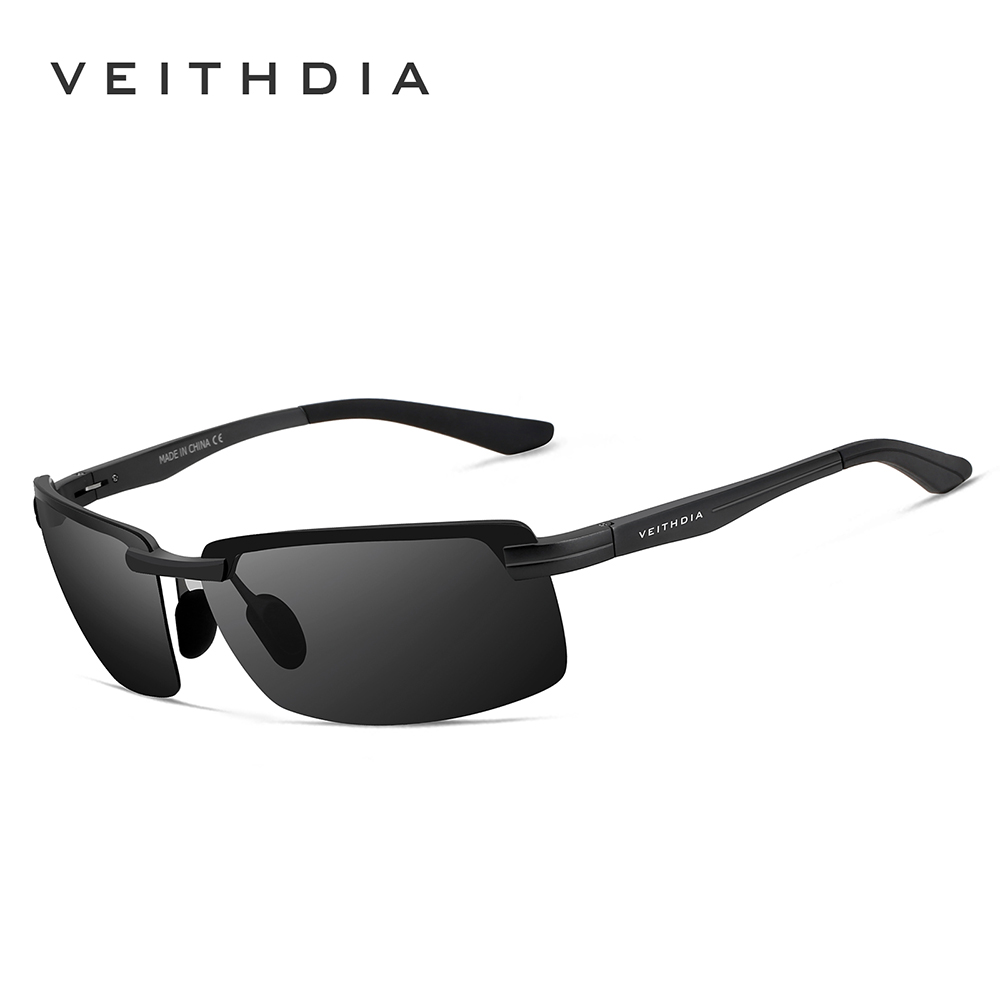 VEITHDIA, gafas de sol deportivas, gafas de aluminio, lentes polarizadas, gafas Vintage, gafas de sol de conducción para hombres/mujeres V6510: Negro / Negro
