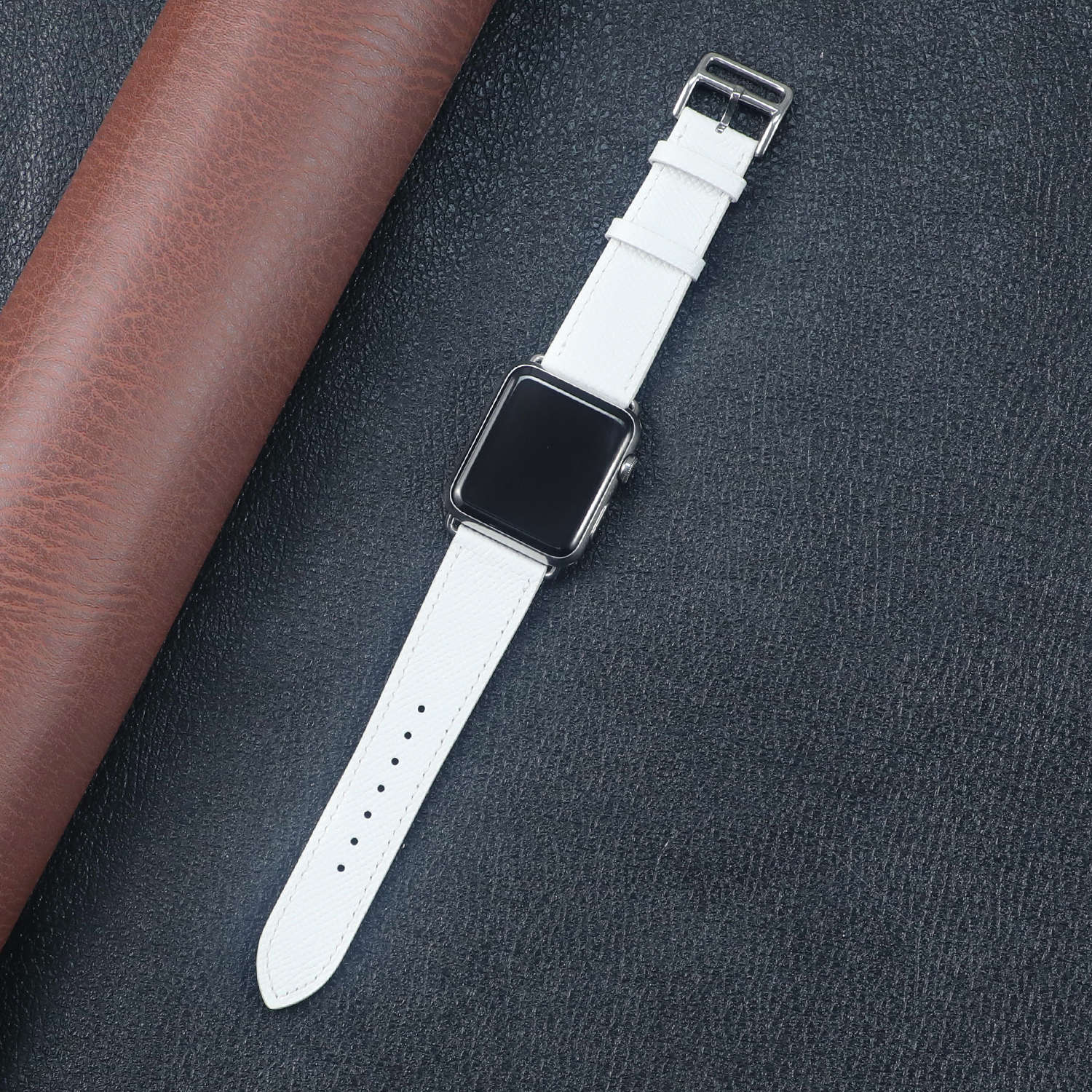 Leather band for Apple watch strap: silver white / 22mm
