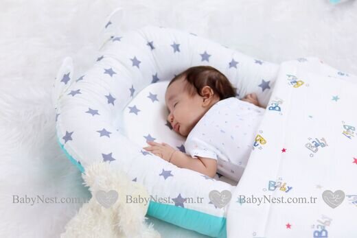 Babynest newborn baby nest bed portable crib travel bed baby nest baby lounge crib bumper pillow cushion: BabyNest Kulaklı Mint Yıldız