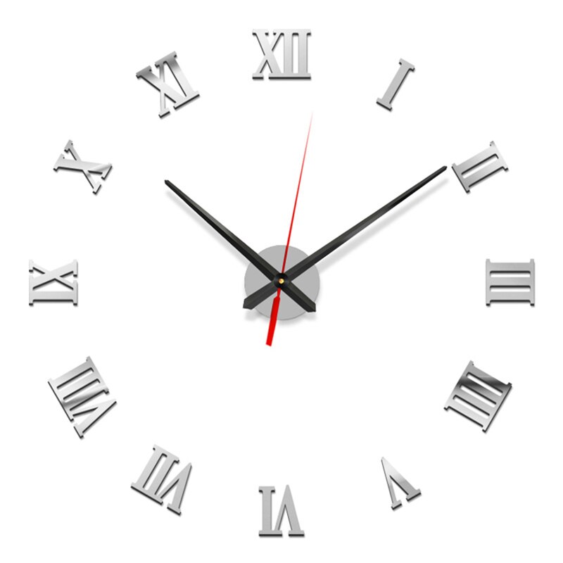 Mini 3D Acrylic Wall Clock Self Adhesive Wall Clock Silent Clock DIY Mirror Stickers Hanging Watch Background Wall Home Decor: C-Silver