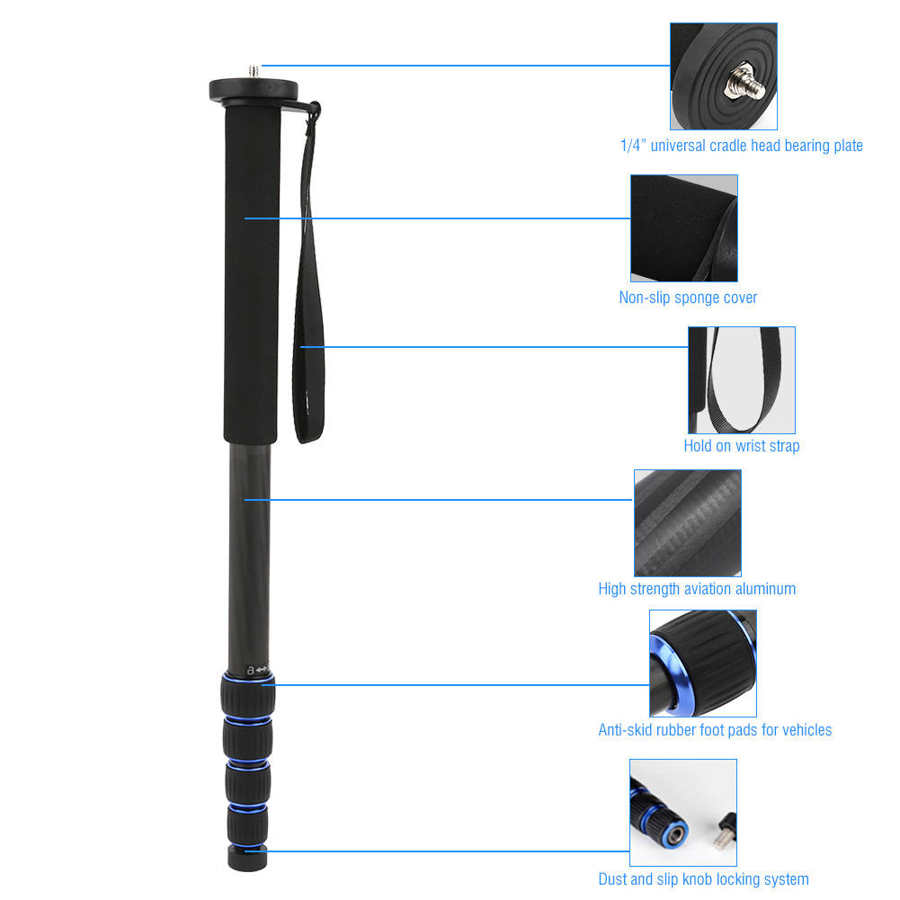 C-222+M-1 Carbon Fiber Portable Outdoor Telescopic Monopod Tripod Cane for