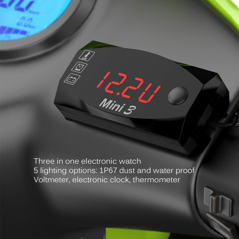 mini 3 i 1 digital ledet vise klokke termometer indikatormåler panelmåler digital voltmeter amperemeter 6v-30v til bilmotor