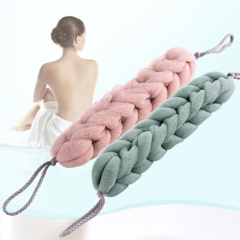 Rygg bad svamp dusch blomma mesh axel skrubber lång svamp kropp exfoliera band dusch kropp tvätt borste skummande